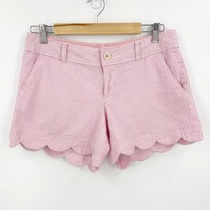 Lily Pulitzer Seersucker Scallop Hem Pink & White Striped Shorts Sz 6